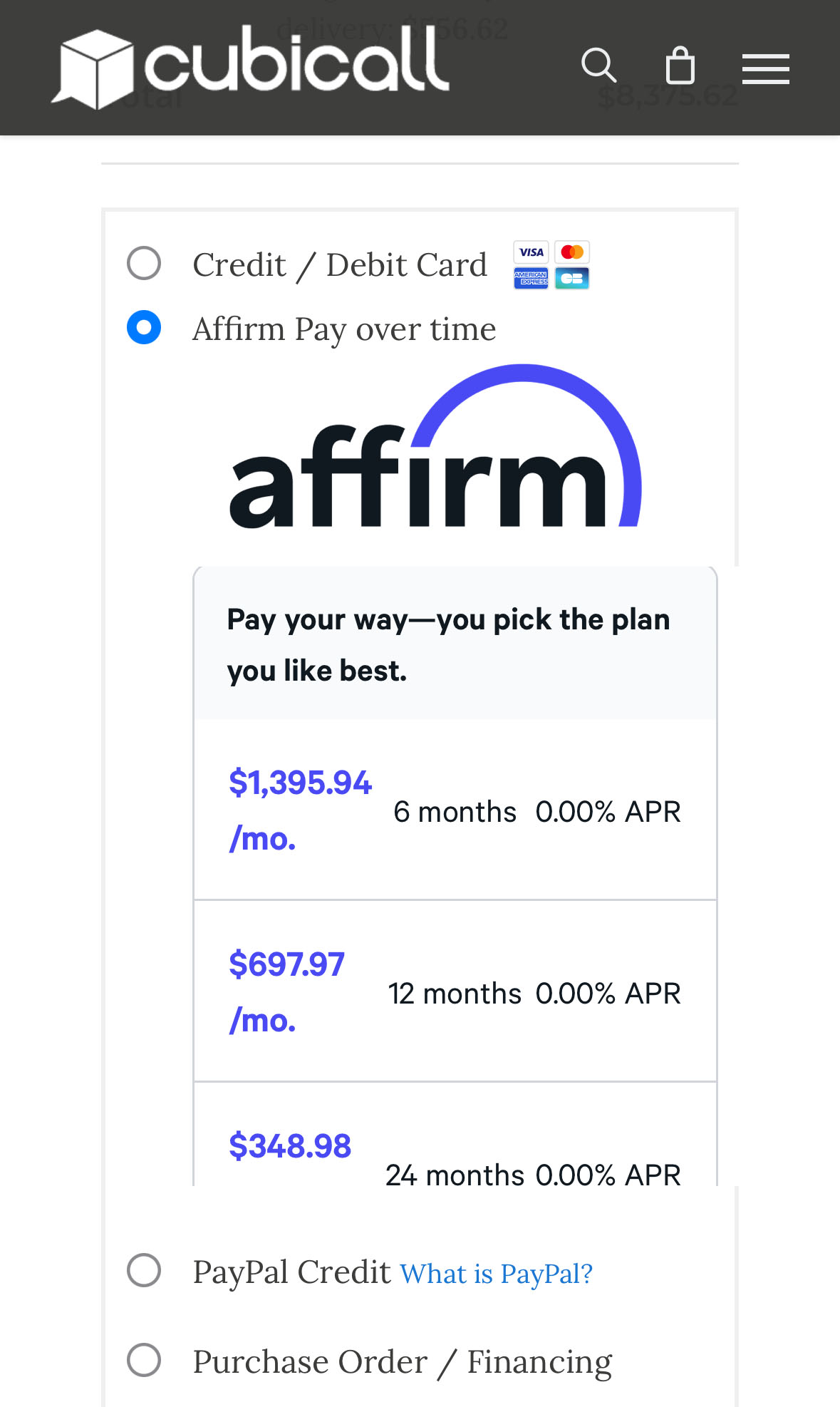 cubicall affirm financing